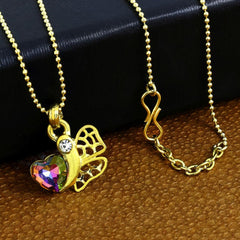 Rainbow Heart 18K Gold American Diamond Necklace Pendant Chain