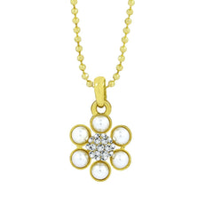 Flower 18K Gold White American Diamond Pearl Necklace Pendant Chain