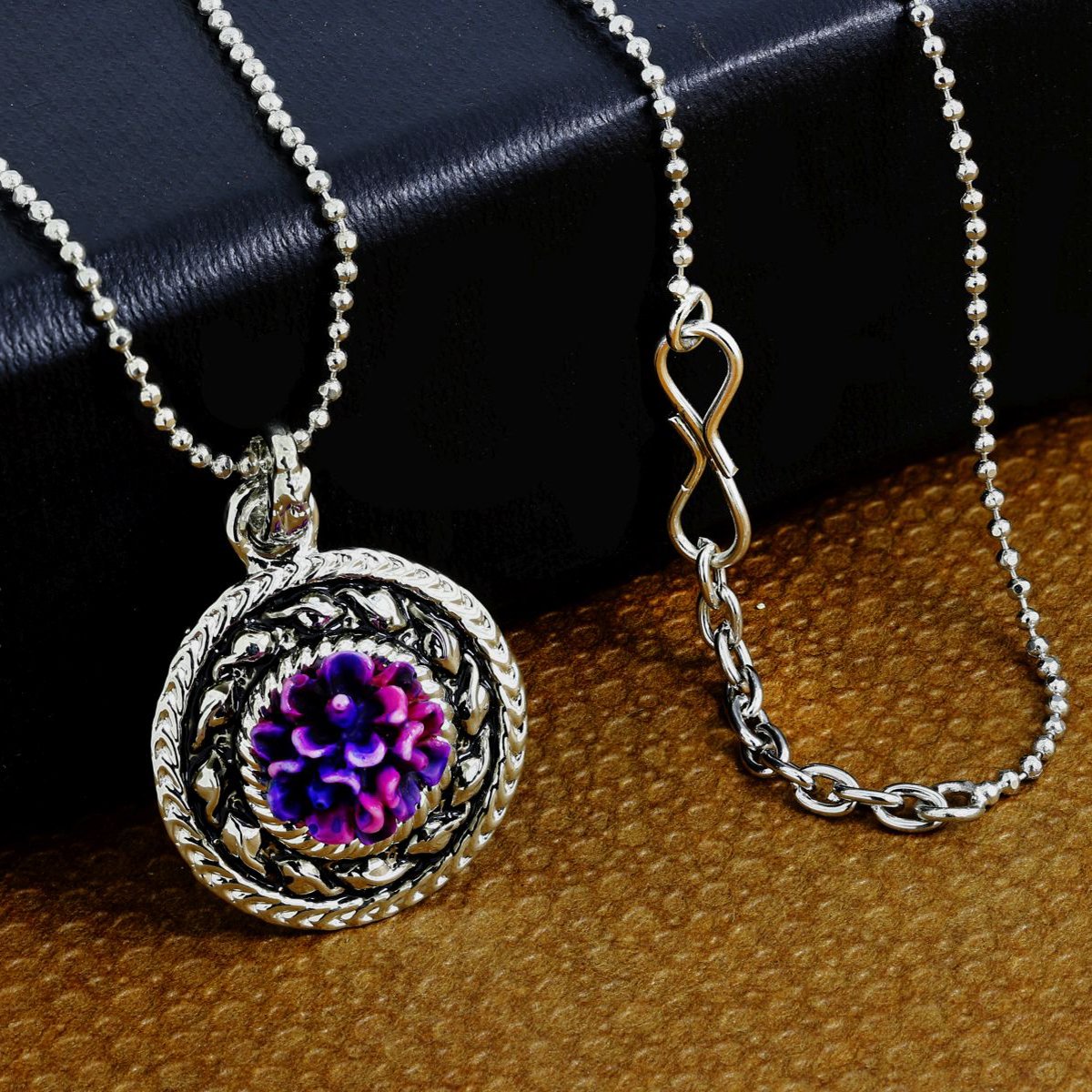 Oxidize Rose Rhodium Plated Purple Necklace Pendant Chain
