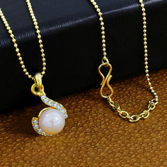 Casul 18K Gold Plated American Diamond Pearl Necklace Pendant Chain