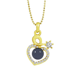 Heart 18K Gold Black American Diamond Pearl Necklace Pendant Chain