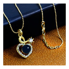 Heart 18K Gold Black American Diamond Pearl Necklace Pendant Chain