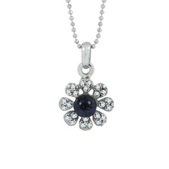 Flower Cz Black American Diamond Pearl Necklace Pendant Chain