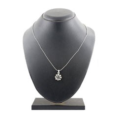 Flower Cz Black American Diamond Pearl Necklace Pendant Chain