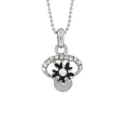 Enamel Flower Black American Diamond Pearl Necklace Pendant Chain