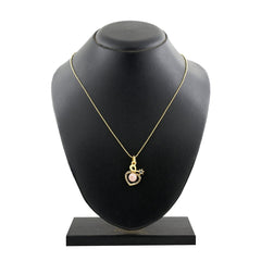 Heart Pink 18K Gold American Diamond Pearl Necklace Pendant Chain