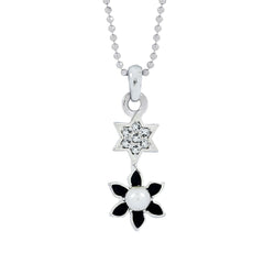 Star Flower Cz Rhodium Black American Diamond Necklace Pendant Chain