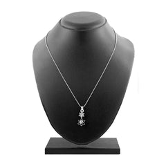 Star Flower Cz Rhodium Black American Diamond Necklace Pendant Chain