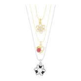 Enamel CZ Flower Rhodium Plated CZ Pearl Necklace Pendant Chain