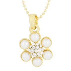 Enamel CZ Flower Rhodium Plated CZ Pearl Necklace Pendant Chain
