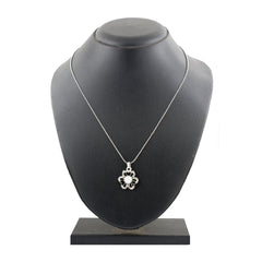 Enamel Cz Flower Black American Diamond Pearl Necklace Pendant Chain