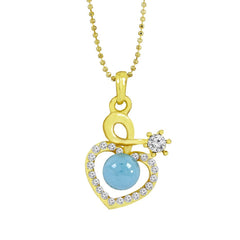 Heart 18K Gold Blue American Diamond Pearl Necklace Pendant Chain