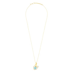 Heart 18K Gold Blue American Diamond Pearl Necklace Pendant Chain