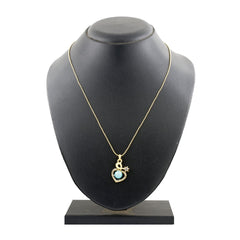 Heart 18K Gold Blue American Diamond Pearl Necklace Pendant Chain