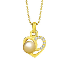 Heart Cz 18K Gold American Diamond Pearl Necklace Pendant Chain