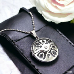 Biker Wheel Rhodium Plated Silver Brass Pendant Chain Unisex