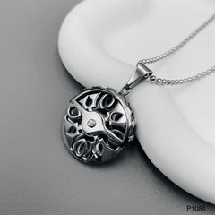 Biker Wheel Rhodium Plated Silver Brass Pendant Chain Unisex