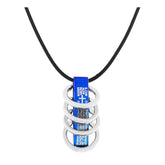 Funky Punk Biker 5 Rings Blue Stainless Steel Pendant Necklace Chain