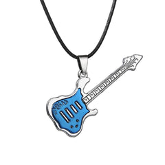 Funky Music Guitar Blue Stainless Steel Pendant Necklace Chain