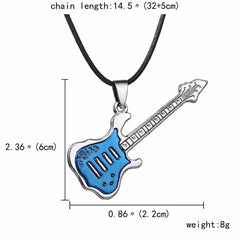 Funky Music Guitar Blue Stainless Steel Pendant Necklace Chain