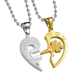 Heart Valentine Gold Silver Stainless Steel Couple Pendant Chain