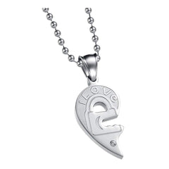 Heart Valentine Gold Silver Stainless Steel Couple Pendant Chain