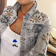 Cartoon Mooch Enamel Stainless Steel Blue Black Silver Pendant Chain