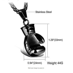 Glossy Boxing Glove Black Rhodium 316L Stainless Steel Pendant Chain