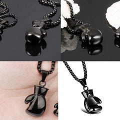 Glossy Boxing Glove Black Rhodium 316L Stainless Steel Pendant Chain