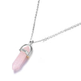 Bullet Pencil Natural Rose Pink Quartz Crystal Stone Pendant Chain
