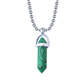 Bullet Pencil Natural Green Stripes Malachite Crystal Pendant Chain