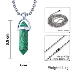 Bullet Pencil Natural Green Stripes Malachite Crystal Pendant Chain