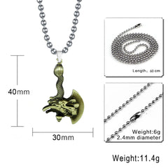 Zodiac Dragon Axe Brass Statement Pendant Necklace Chain For Men