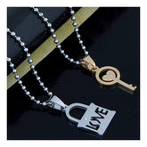 Couple Lovers I Love You Lock Key Stainless Steel Chain Pendant Combo
