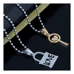 Couple Lovers I Love You Lock Key Stainless Steel Chain Pendant Combo For Men
