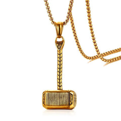 Thor Hammer Gold Plated Stainless Steel Pendant Chain