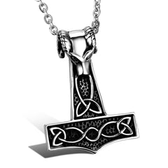 Viking Celtic Knot Wolf Thor Hammer Stainless Steel Pendant Necklace