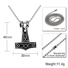 Viking Celtic Knot Wolf Thor Hammer Stainless Steel Pendant Necklace