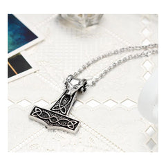 Viking Celtic Knot Wolf Thor Hammer Stainless Steel Pendant Necklace