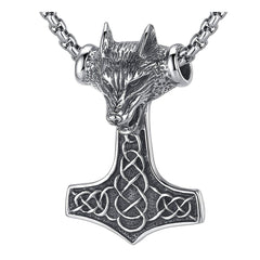 Viking Celtic Knot Wolf Thor Hammer Vintage Stainless Steel Pendant Chain