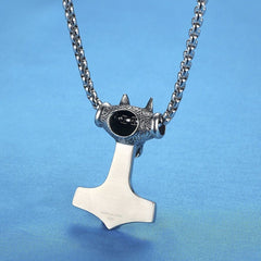 Viking Celtic Knot Wolf Thor Hammer Vintage Stainless Steel Pendant Chain For Men