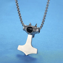 Viking Celtic Knot Wolf Thor Hammer Vintage Stainless Steel Pendant Chain