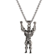 Gym Fitness Body Builder Wrestler Silver Stainless Steel Pendant Chain For Men