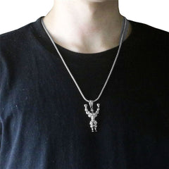 Gym Fitness Body Builder Wrestler Silver Stainless Steel Pendant Chain For Men