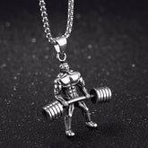 Barbell Dumbell Body Builder Weight Lifter Silver Stainless Steel Pendant Chain