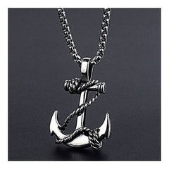 Marine Rudder Anchor Sailor Silver 316L Stainless Steel Pendant Chain