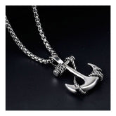 Marine Rudder Anchor Sailor Silver 316L Stainless Steel Pendant Chain