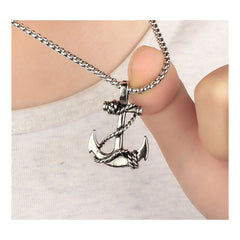 Marine Rudder Anchor Sailor Silver 316L Stainless Steel Pendant Chain