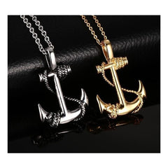 Marine Rudder Anchor Sailor Silver 316L Stainless Steel Pendant Chain