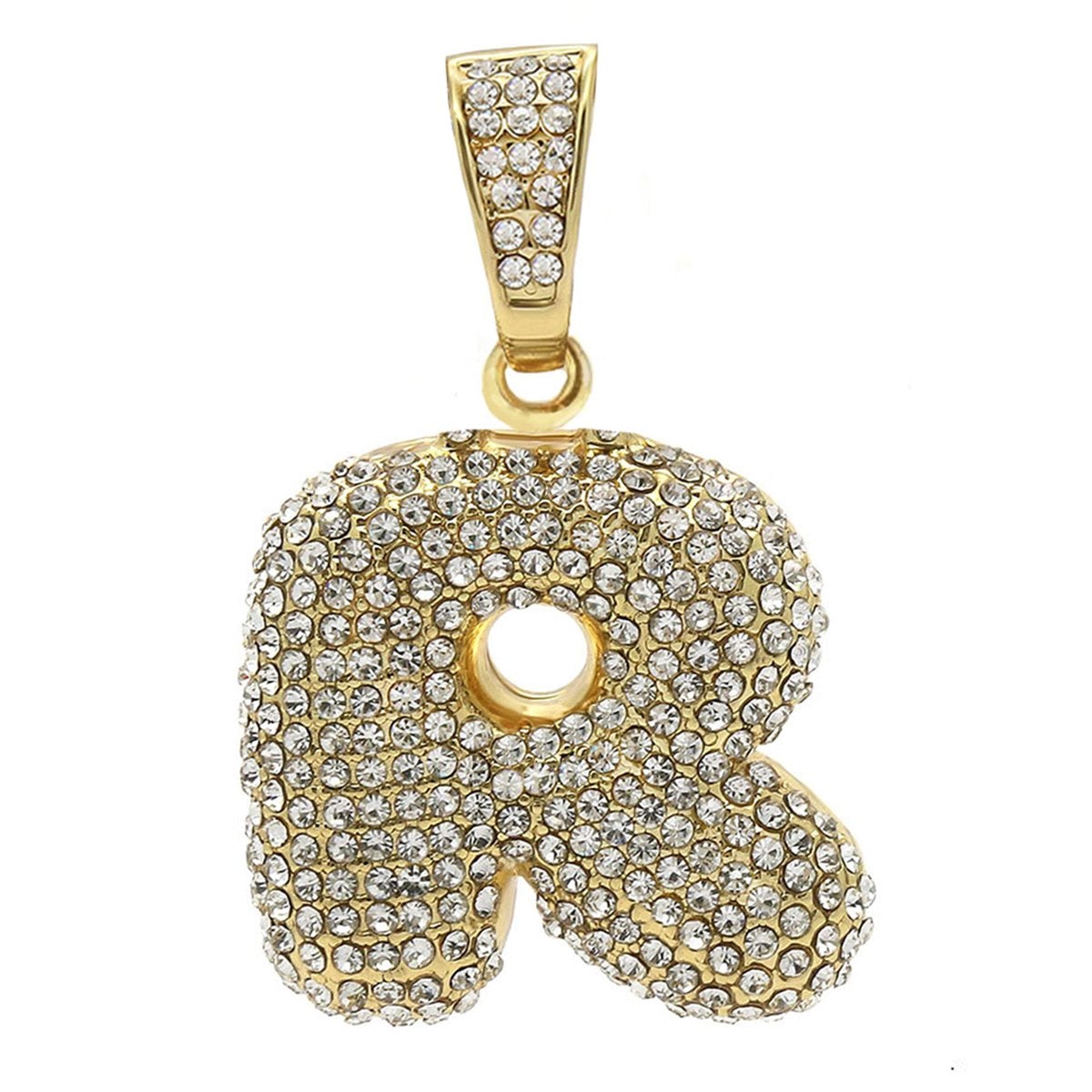 Hip Hop Iced Out Alphabet Initial Letter 18K Gold Stainless Steel Pendant Women Men